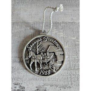1988 Highland Solid Pewter Christmas Ornament Horse Drawn Sleigh G21d6